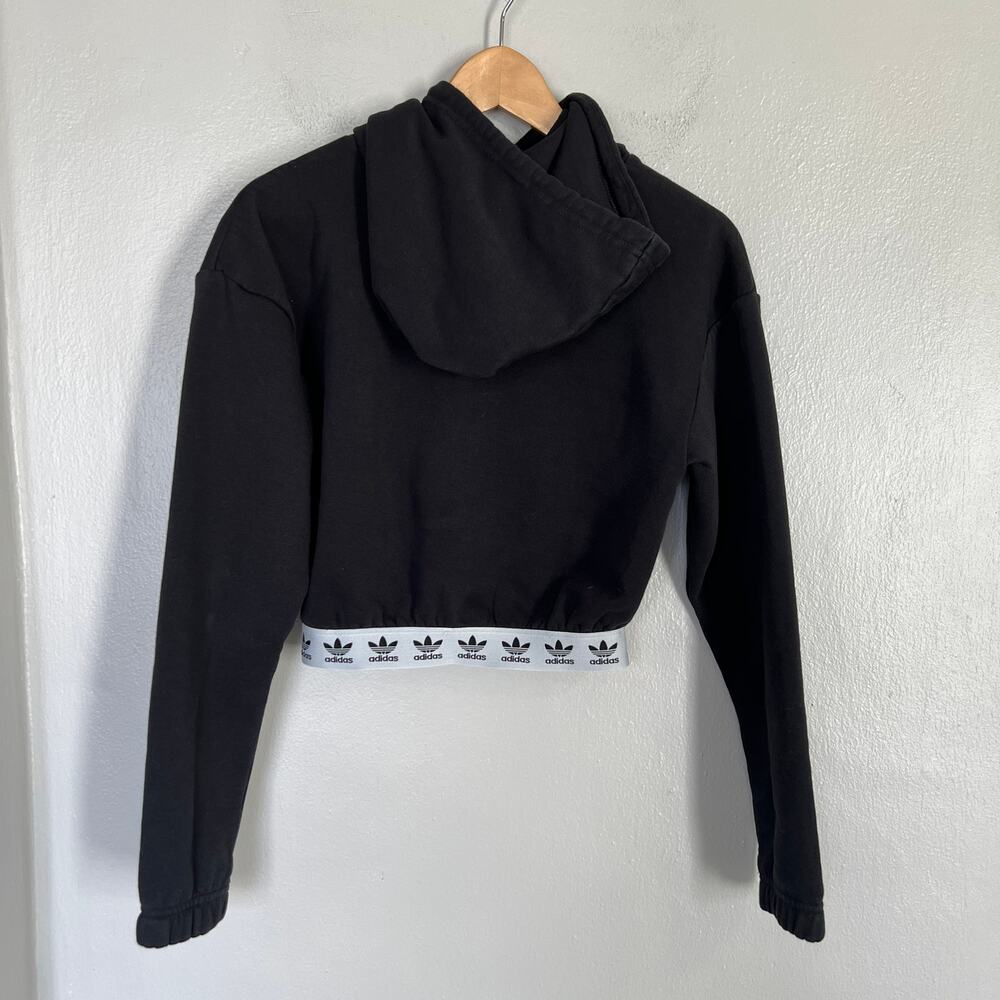 Adidas Women's Cropped Hoodie Black Trefoil Sweatshirt Pullover Workout Size XS - Picture 5 of 15